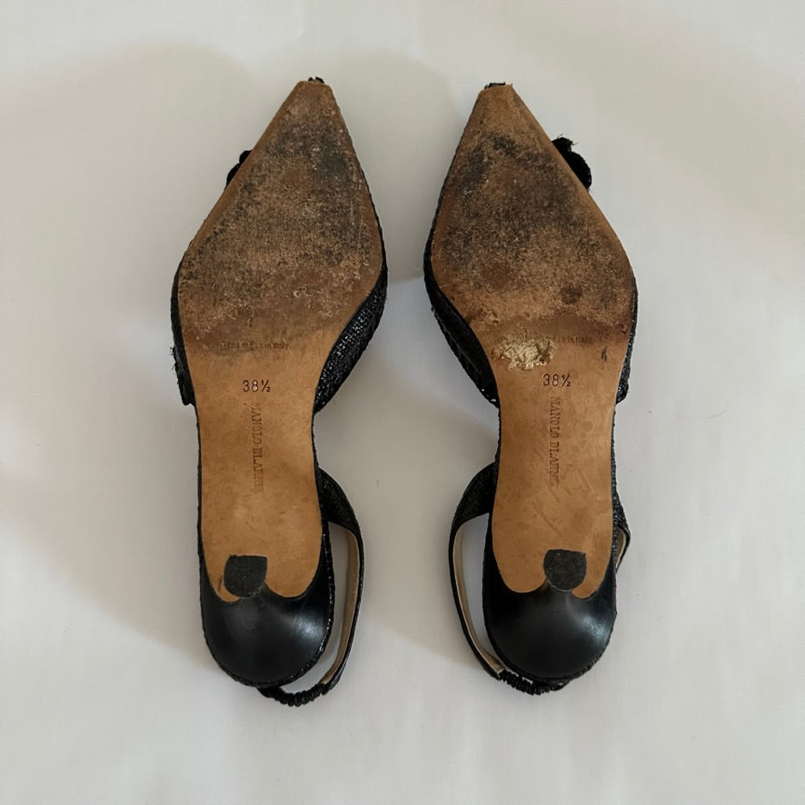 Manolo Blahnik - Tweed Flower Slingbacks