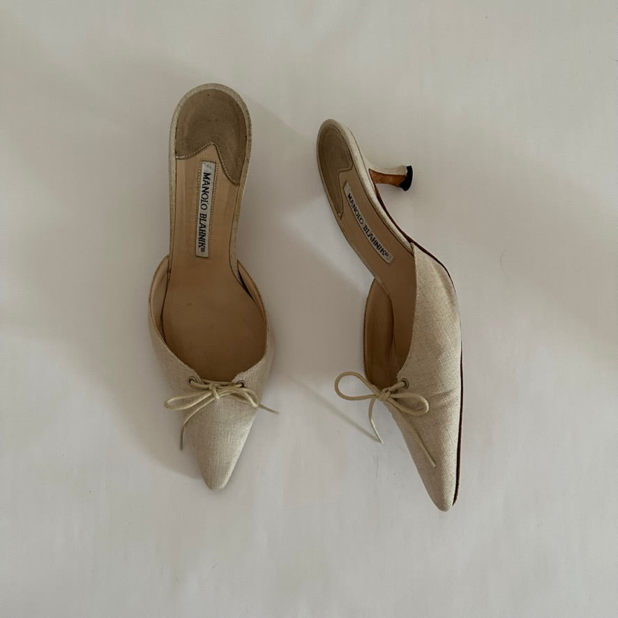 MANOLO BLAHNIK - Linen Bow Mules