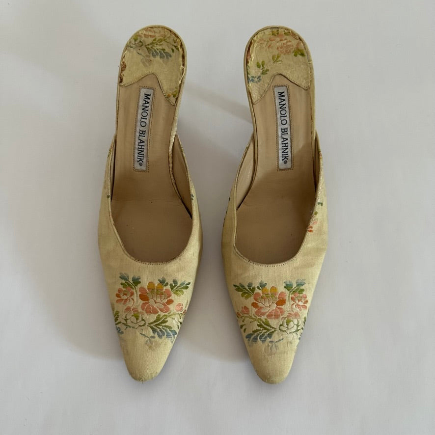 MANOLO BLAHNIK - Floral Brocade Mules