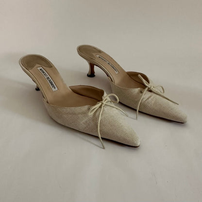 MANOLO BLAHNIK - Linen Bow Mules