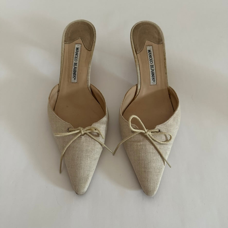 MANOLO BLAHNIK - Linen Bow Mules