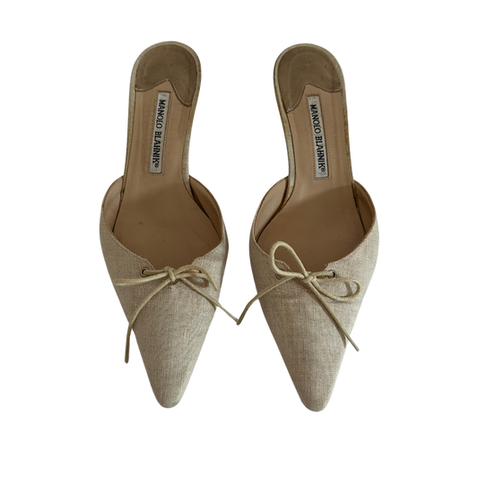 MANOLO BLAHNIK - Linen Bow Mules